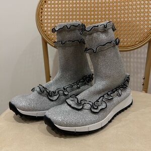 Jimmy Choo silver & black Eugene knit hi -tops sneaker